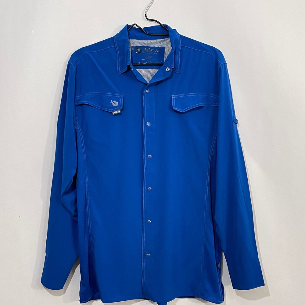 Mojo Sportswear Co Fishing Shirt Men's Medium Blue Pearl Snap Vented Quick Dry